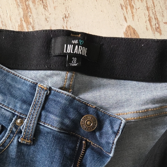 LuLaRoe Blue Skinny Jeans with Distressed Details - Picture 2 of 2